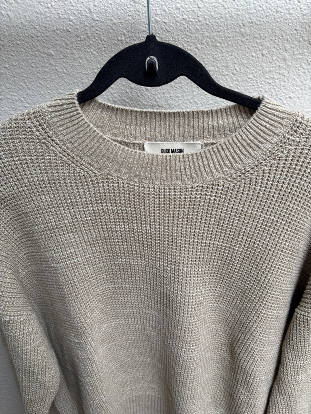 Buck Mason Neutral Beige Crewneck Sweater - Women's Knit Pullover - Picture 2 of 3